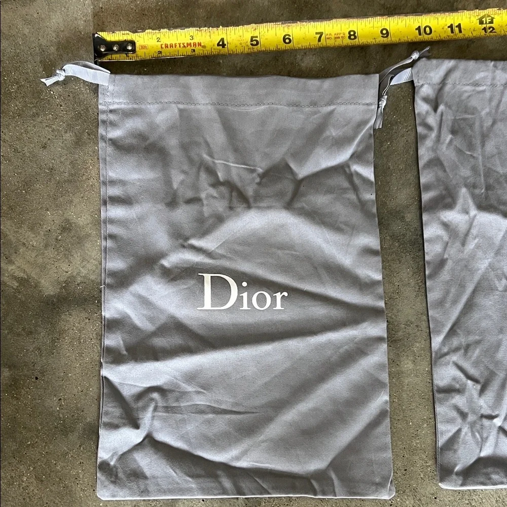 Authentic Dior Gray Drawstring Dust Bags with White Logo (Pair)